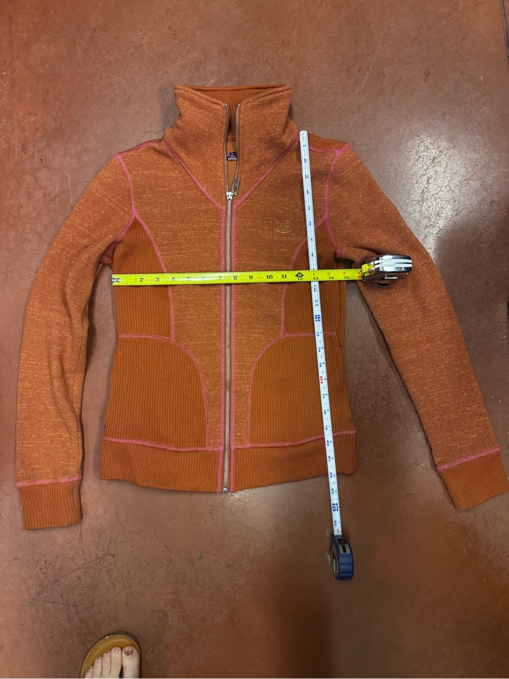 Prana Orange Zip-Up Bomber Jacket with Pink Contrast Stitching